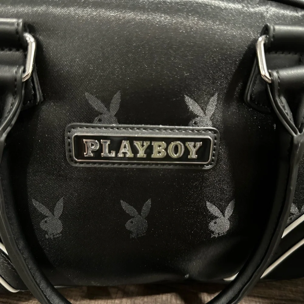PLAYBOY Black Dome Satchel with White Piping - Picture 4 of 12